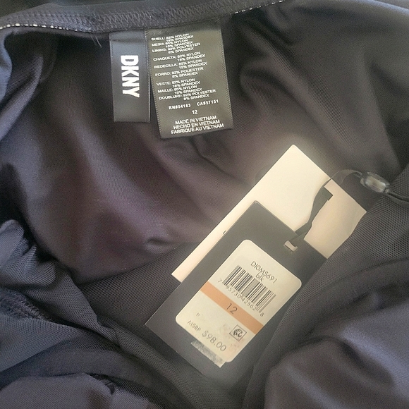 DKNY Black Ruffle Plunge Underwire Tummy Control 50 UPF One Piece Swimsuit NWT - Picture 6 of 7